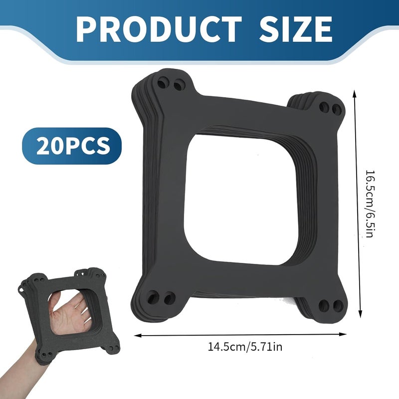 TNJPSEK 20 Pcs Square Bore 4BBL Carburetor Mounting Gaskets, Carburetor Base Gaskets Compatible with Holley 4150 4160 Edelbrock 1406 1405 1409 SBC BBC 350 454 302 351 Engine Repair Rebuild - Image 3